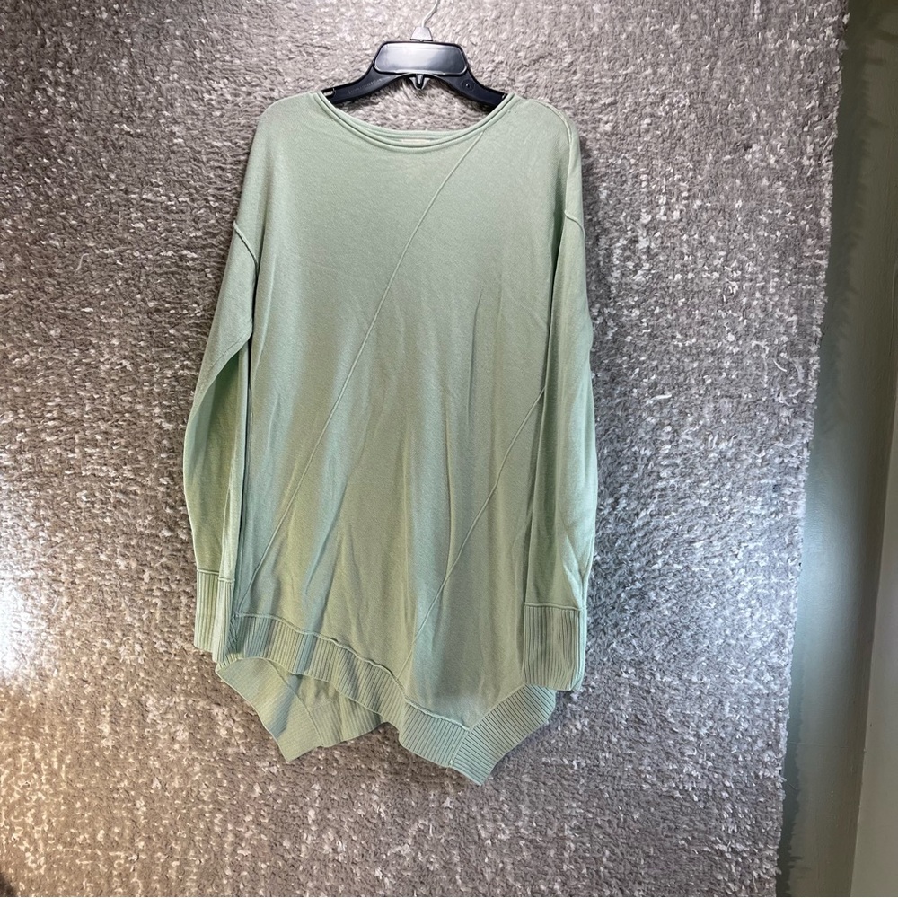 Chico's Asymmetrical Sweater Green Tunic Sweater S, 0 Rayon Nylon Cashmere